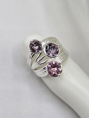 Swarovski Crystal Elements Silver Statement Ring Pink Light Purple Size 6.5